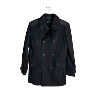 Jack & Jones Wool Pea Coat Mens Small Black Short Trench Career Winter NEW‎